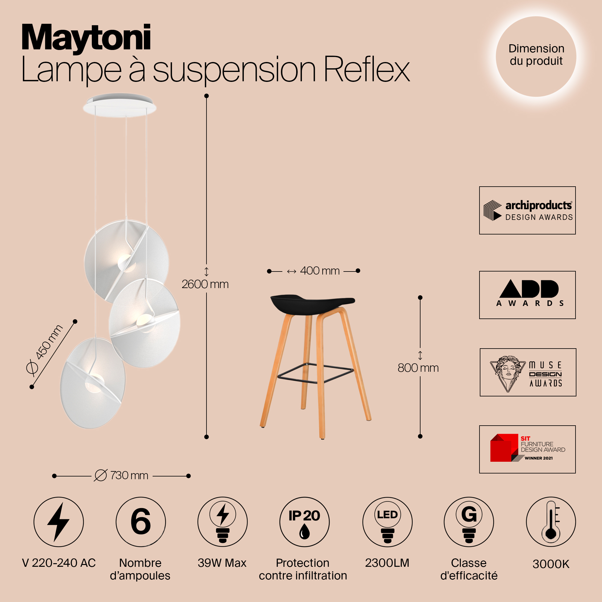Подвесной светильник Maytoni MOD154PL-L6W3K1