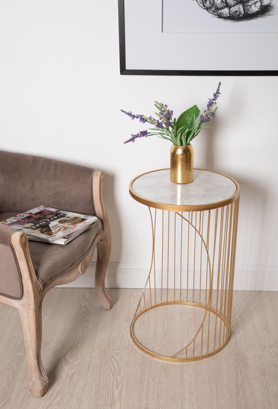 Столик интерьерный с белым мрамором Glasar 54-054