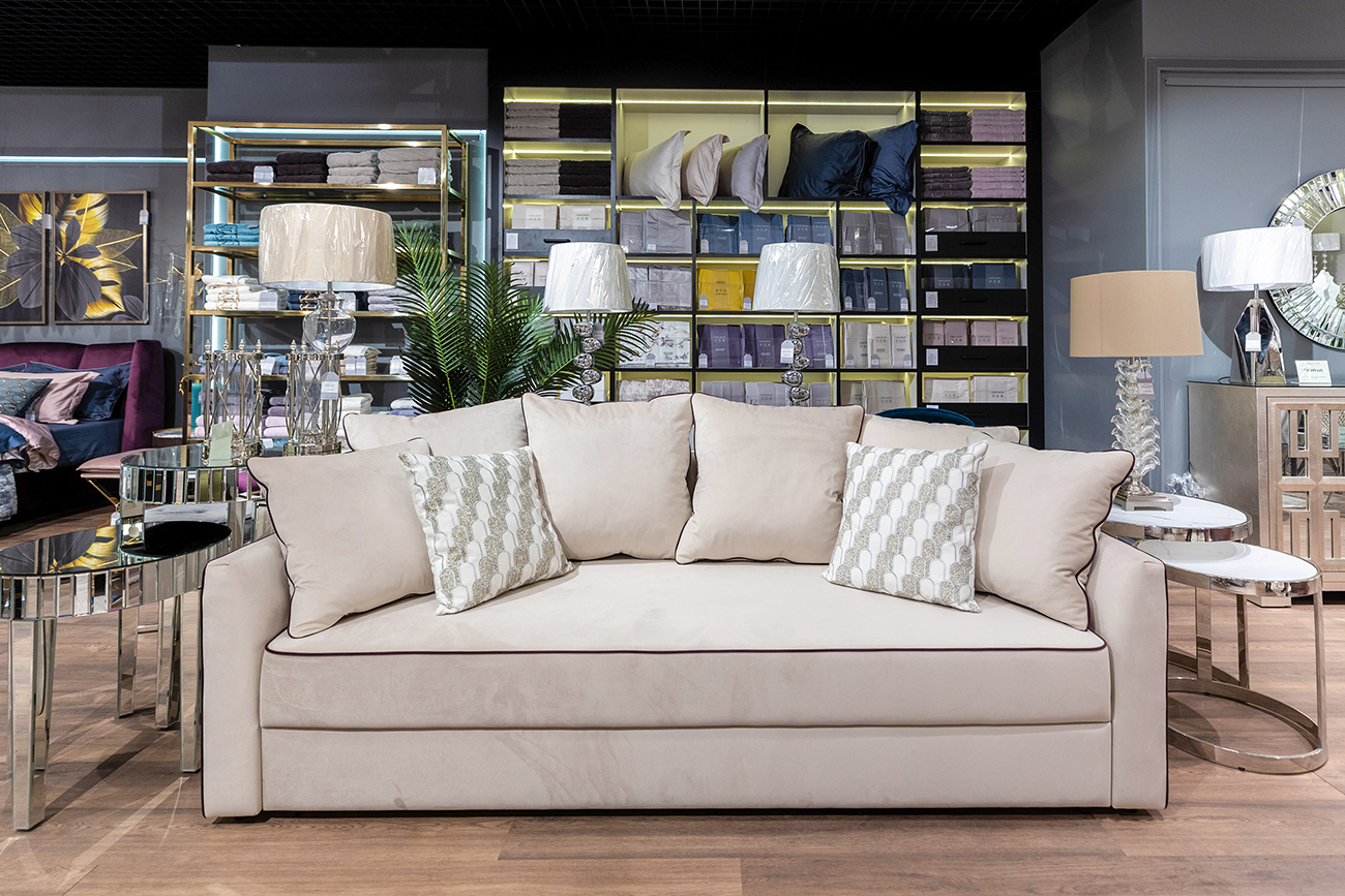 Диван треестный раскладной бежевый с кантом Garda Decor 179VD-MORES(K)-Colt002+Vel35