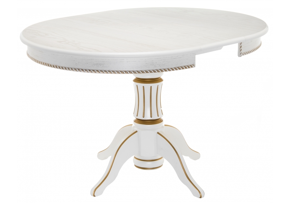 Стол деревянный Woodville Павия 100(130)х100х79 молочный с золотой патиной 406087