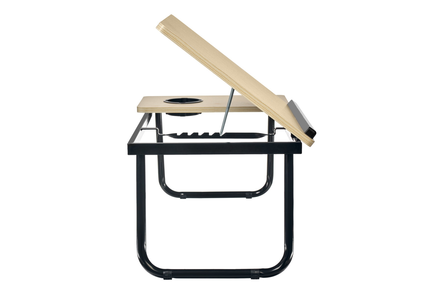 Стол складной с подъёмной крышкой и подстаканником «ВИТА», 55x32x25см, мдф, металл, св.дерево, черный Bradex Home TD 0784