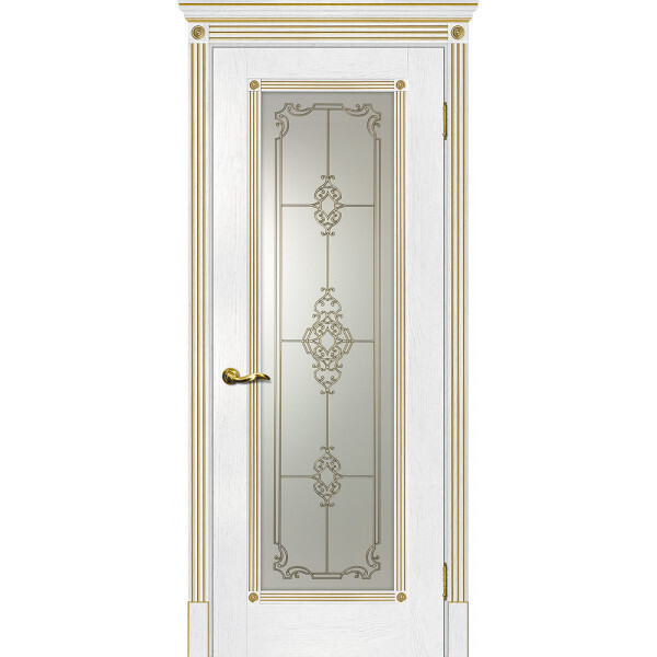 Межкомнатная дверь Graf Флоренция-1 Сатинат, контурный полимер золото пломбир, патина золото (2000 х 600)