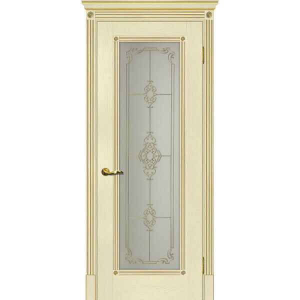 Межкомнатная дверь Graf Флоренция-1 Сатинат, контурный полимер золото ваниль, патина золото (2000 х 900)