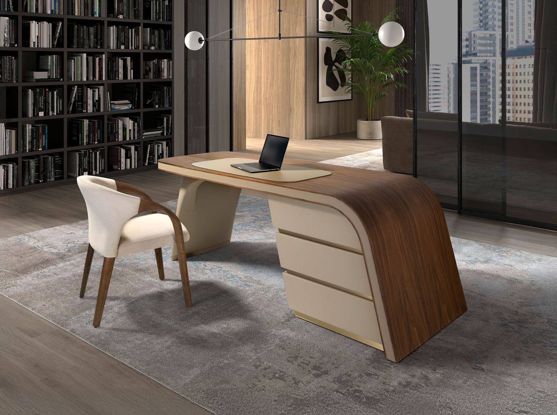 Письменный стол 3268/DS-23006 из ореха и кремовой экокожи Angel Cerda