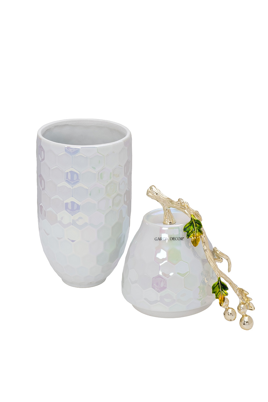 Ваза керамическая с крышкой перламутровая Garda Decor 55RD6396S