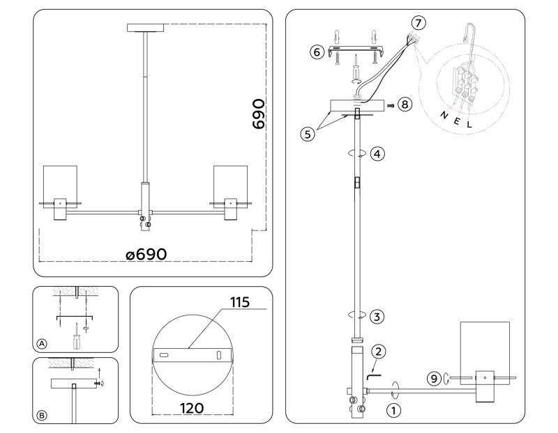 Люстра на штанге Ambrella Light LH57041