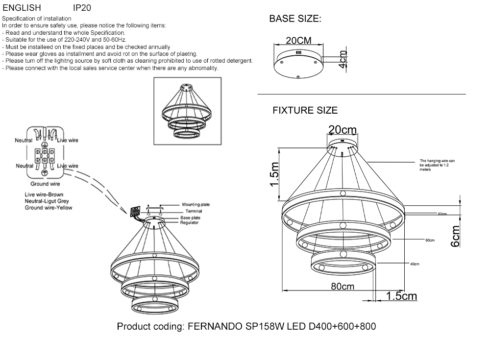 Люстра Crystal Lux FERNANDO SP158W LED D400+600+800 COFFEE/BLACK