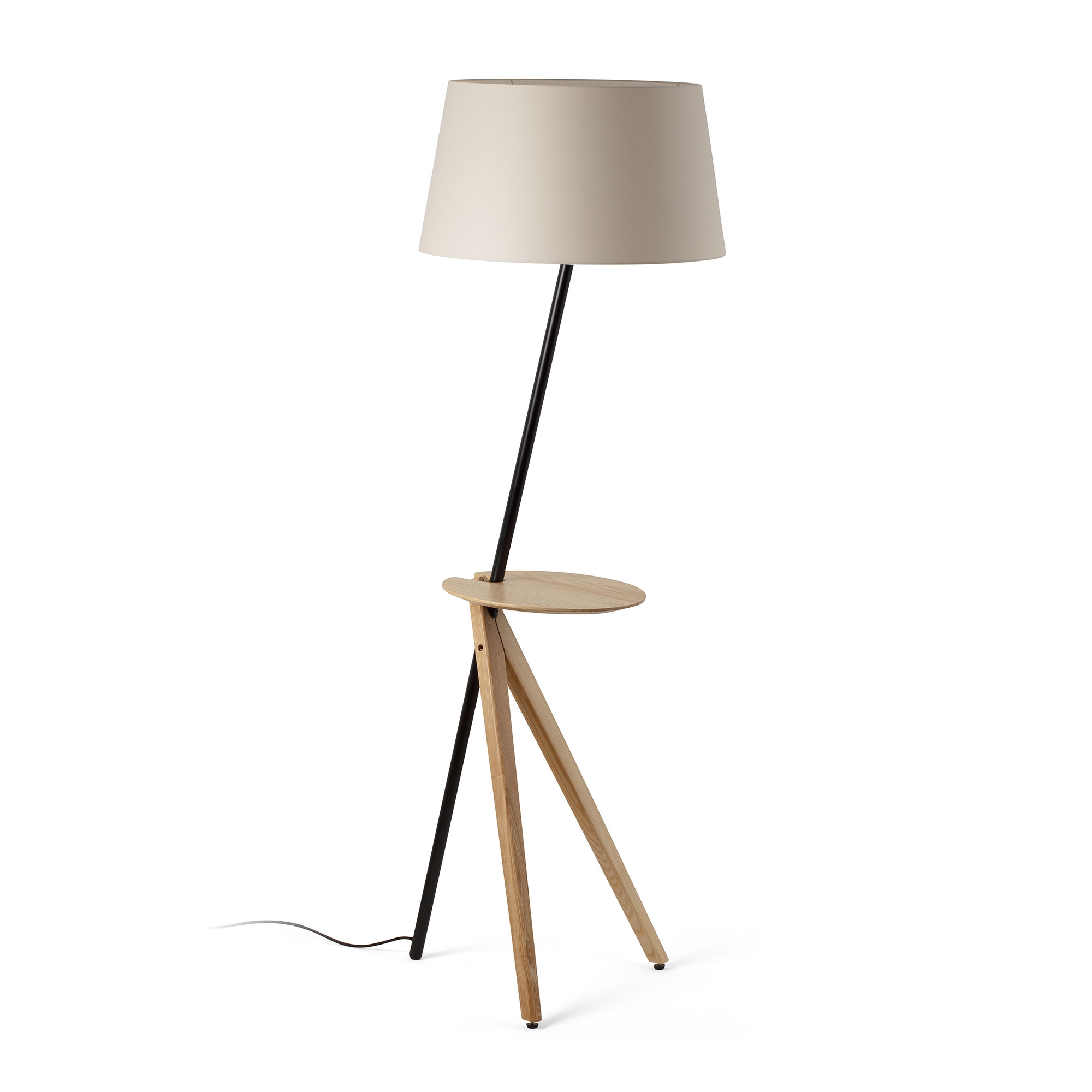 Торшер TREEWOOD с поддоном из ясеня и бежевым абажуром 1xE27 Faro