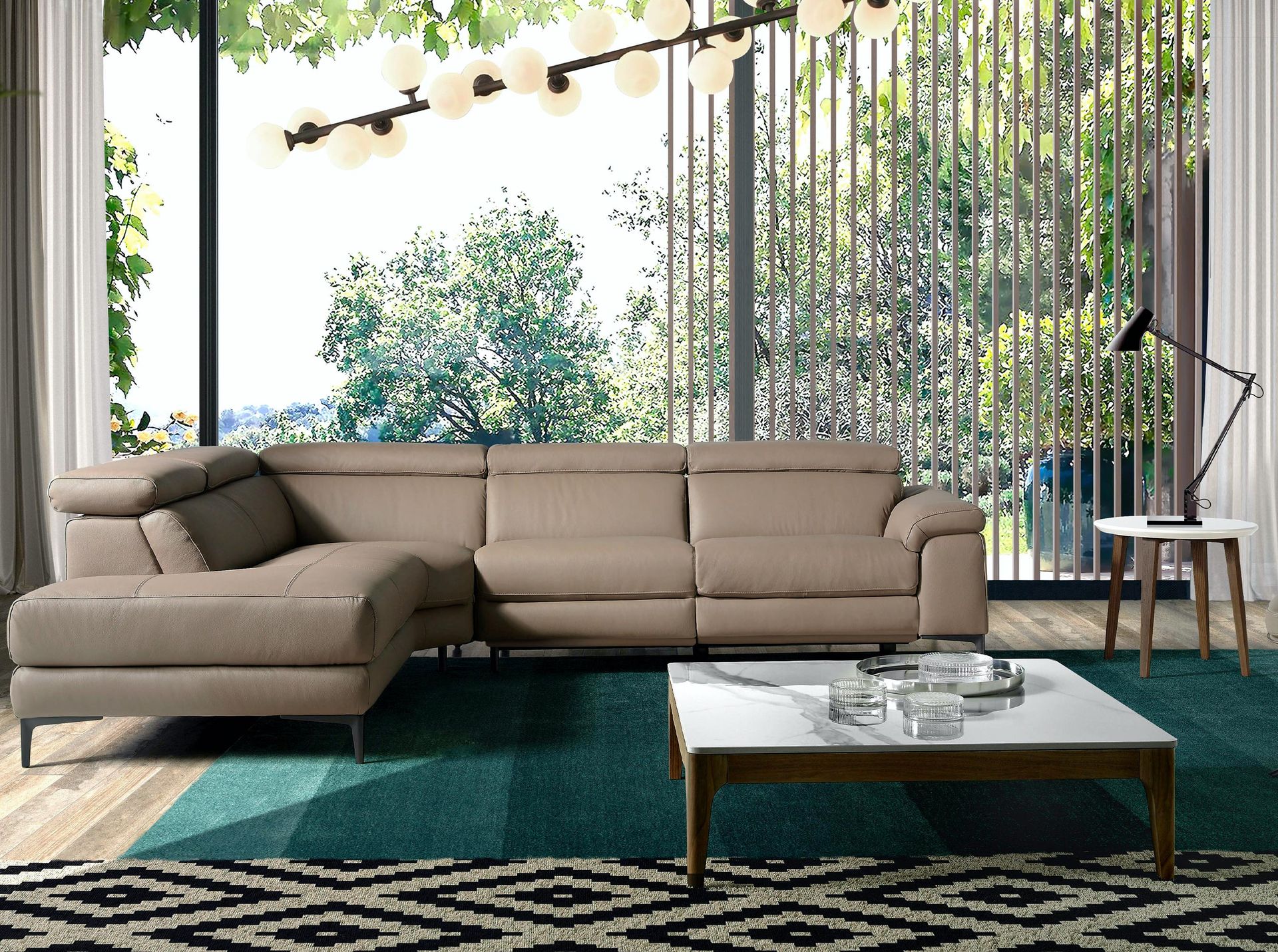 Угловой диван с реклайнером 5320-L /6042 кожаный бежевый Angel Cerda