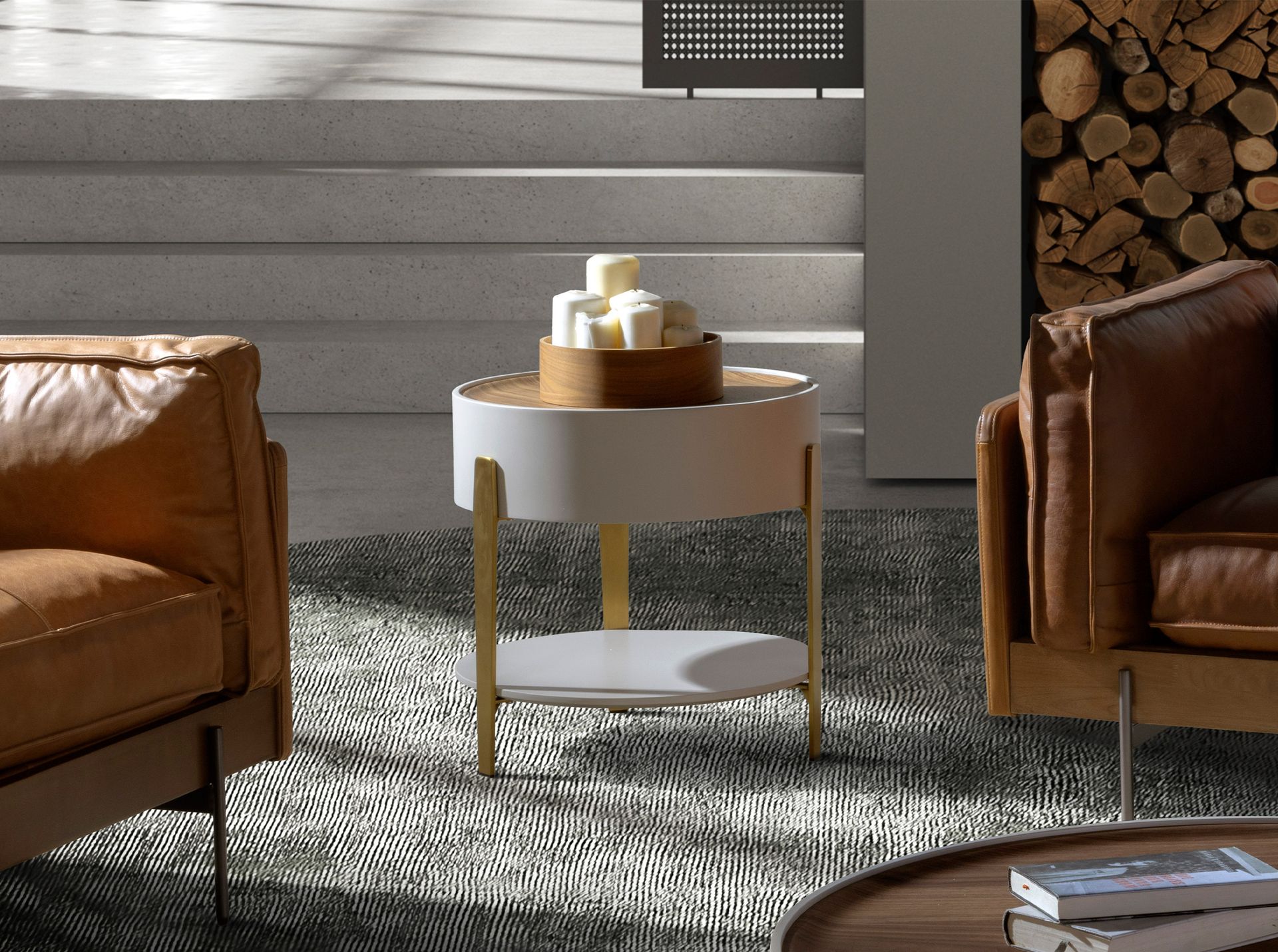 Круглый столик 2150 из ореха и бежевого дерева Angel Cerda