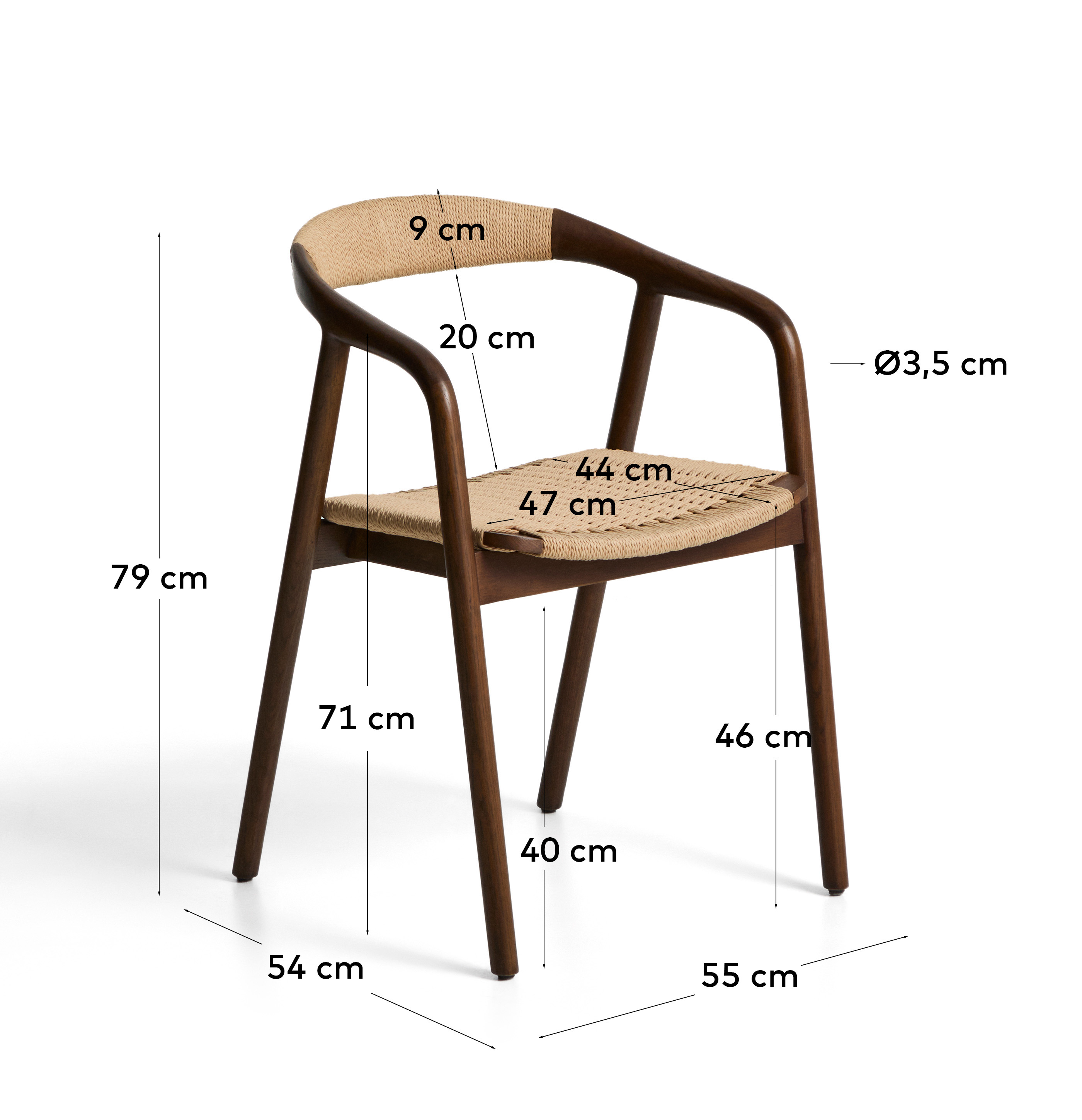 Уличный стул Derile из массива дуба в отделке орех и бежевой веревки La Forma 481903
