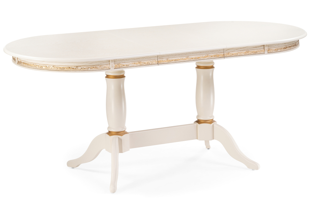 Стол деревянный Woodville Джил 140(180)х80х78 слоновая кость с золотой патиной 450820