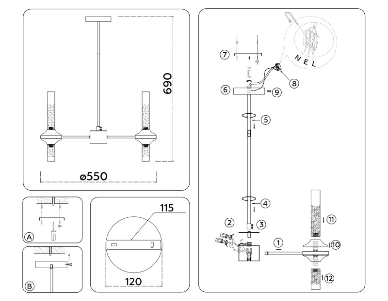 Люстра на штанге Ambrella Light LH55351