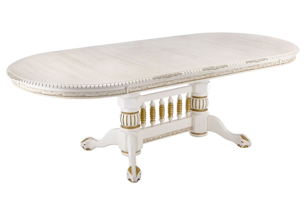 Стол деревянный Woodville Кантри 160 молочный с золотой патиной 406078
