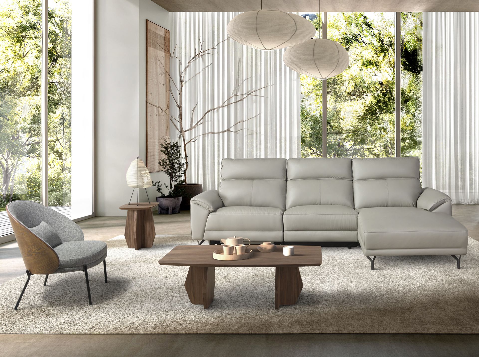 Кресло 5184 из серой ткани и орехового шпона Angel Cerda