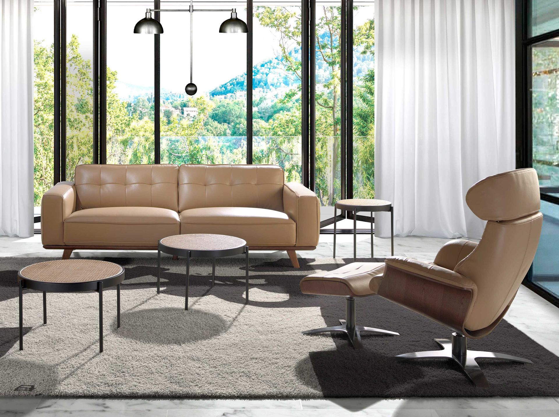 Поворотное кресло 5087/A928-M5668 с обивкой из песочной кожи Angel Cerda