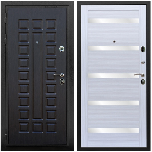 Дверь входная Graf Триумф МДФ 16 мм ФЛ-183 Венге / МДФ 16 мм СБ-14 Сандал белый стекло белое