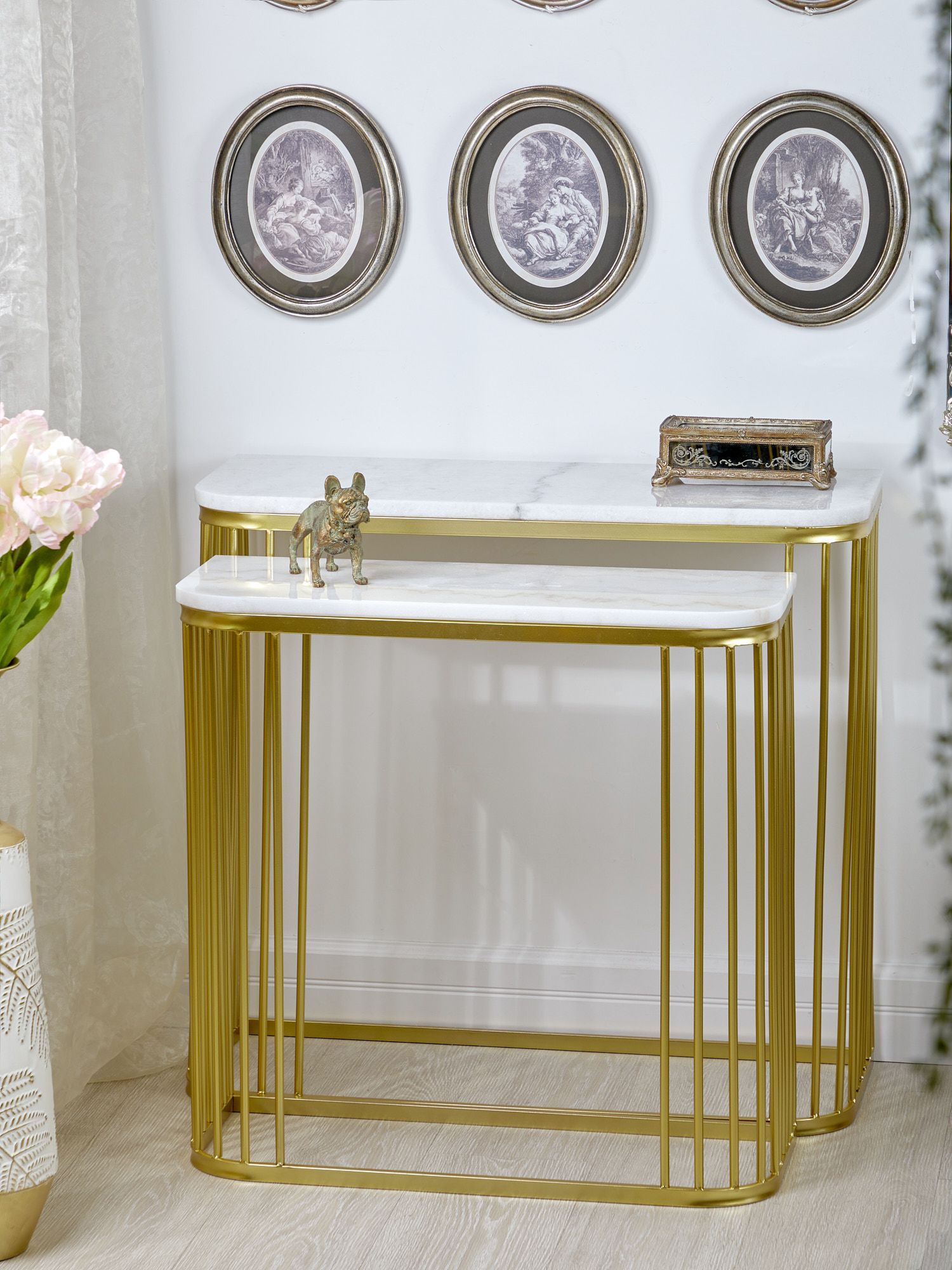 Консоли с белым мрамором, набор Glasar 54-038/037