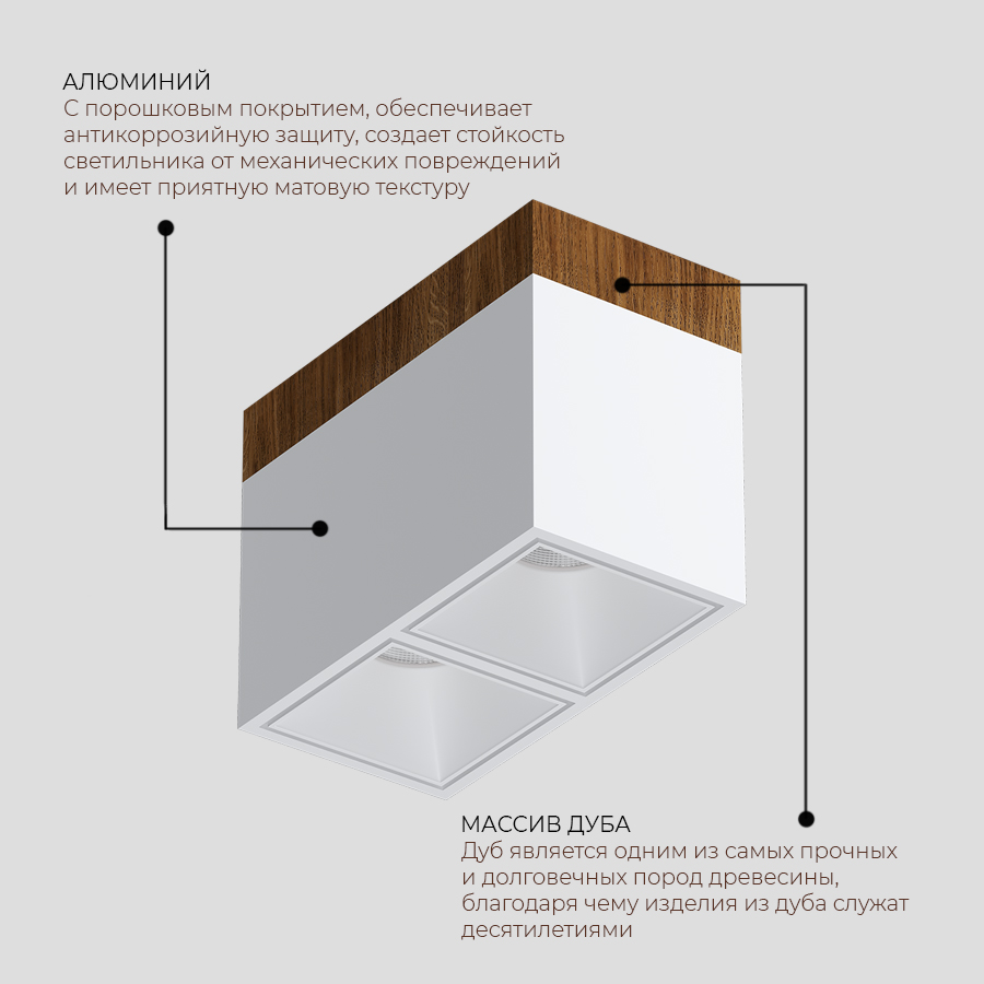 Накладной светодиодный светильник Ledron KUBING 2 Wooden 130 White