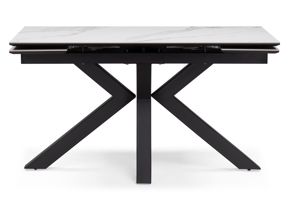 Стол Woodville Бронхольм 140(200)х80х77 белый мрамор / черный 532396