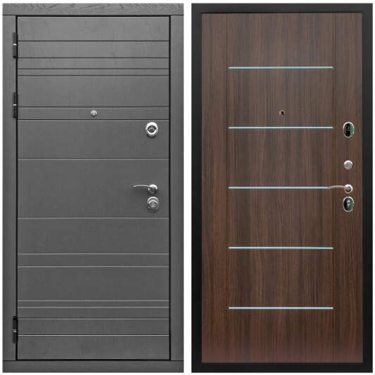 Дверь входная Graf Роял Вуд МДФ 10 мм Роял Вуд графит / МДФ 6 мм В-03 молдинг Эковенге