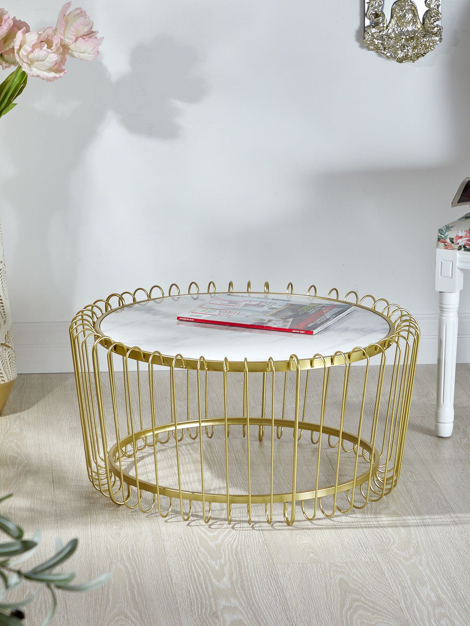 Столик кофейный с белым мрамором Glasar 54-274