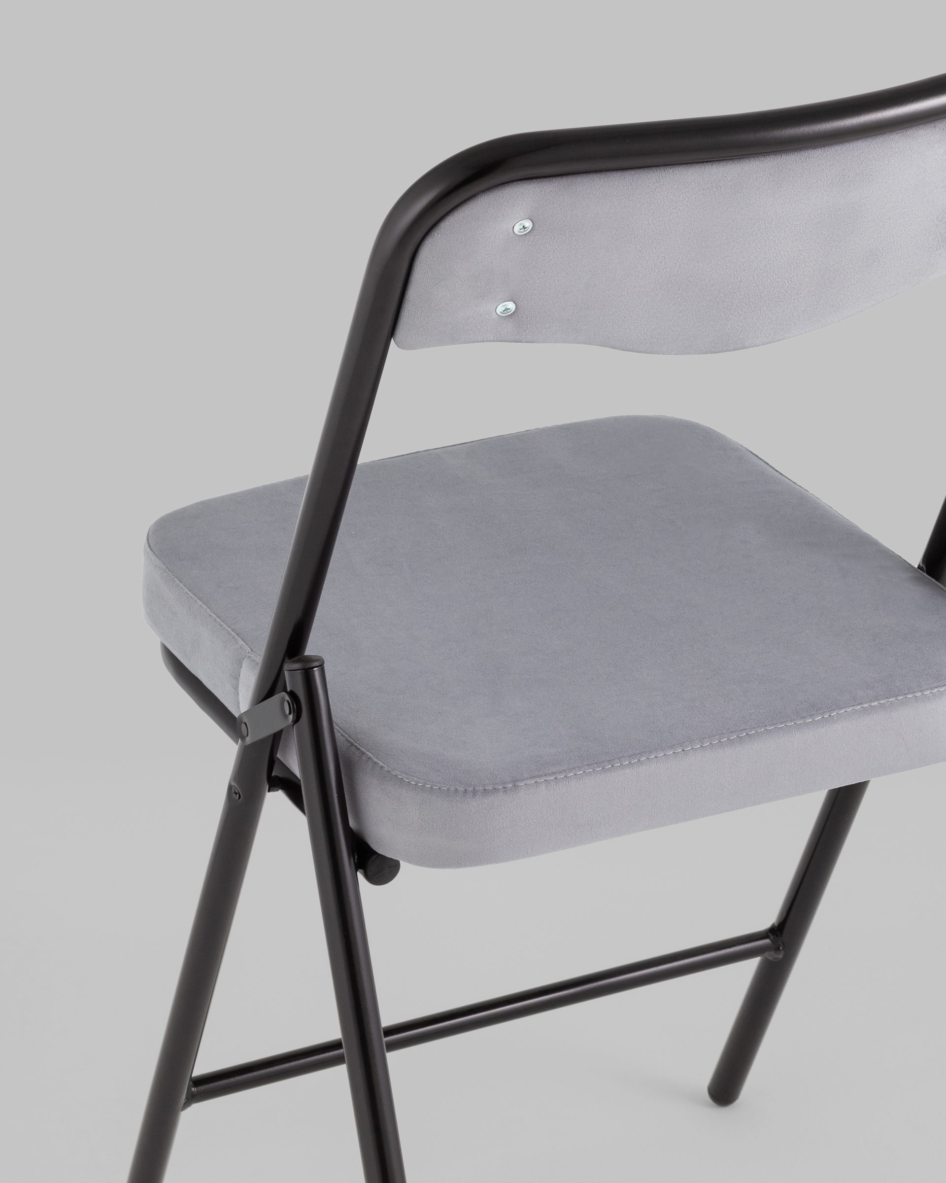 Складной стул Джонни велюр серый каркас черный матовый Stool Group