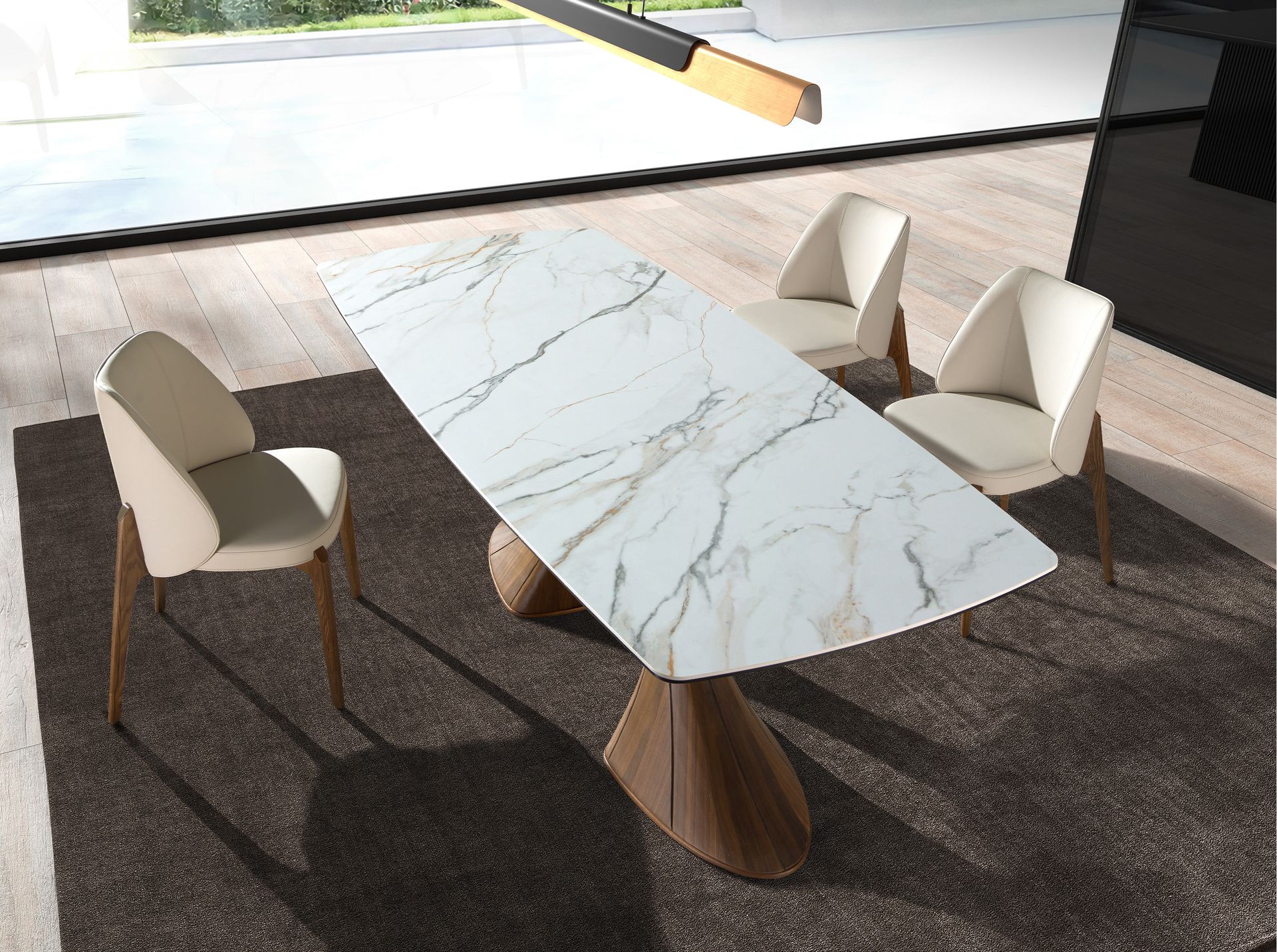 Обеденный стол 1174 овальный с мраморной керамикой и орехом Angel Cerda