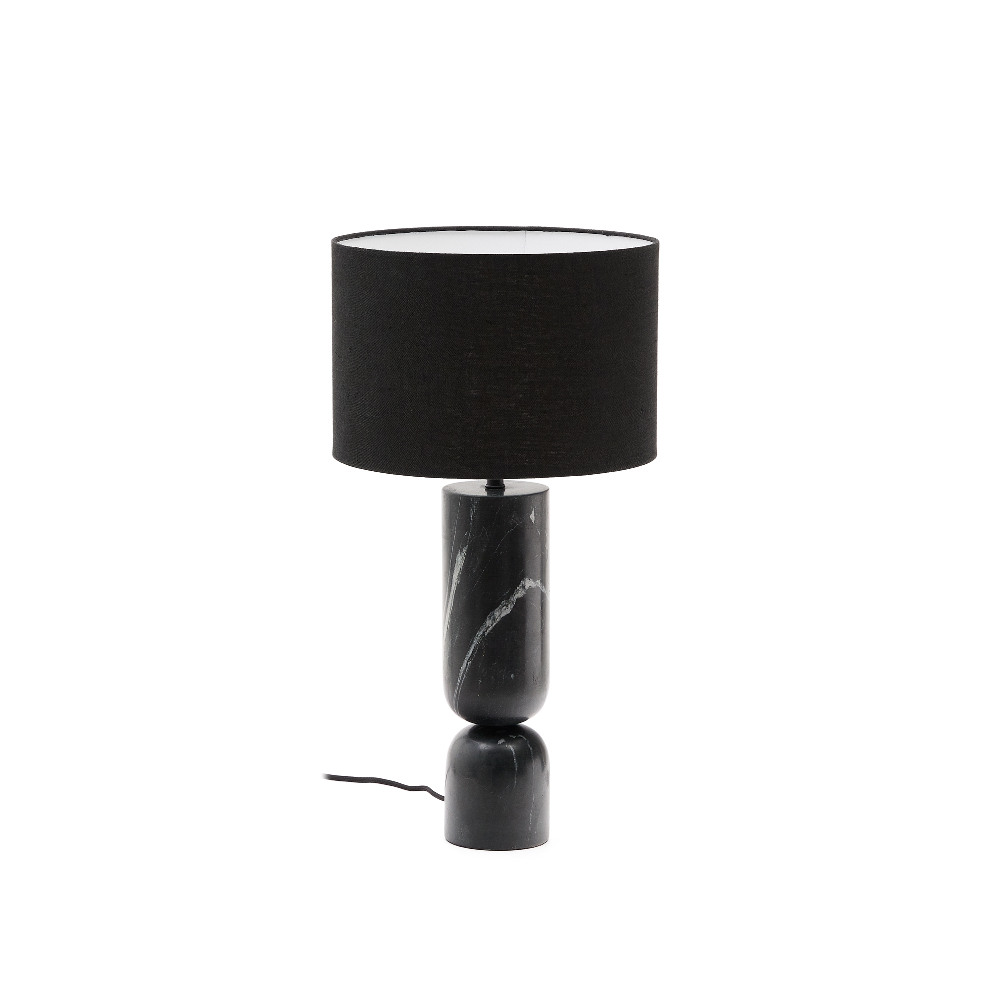 Настольная лампа Vex из черного мрамора с черным льняным абажуром La Forma (ex Julia Grup)