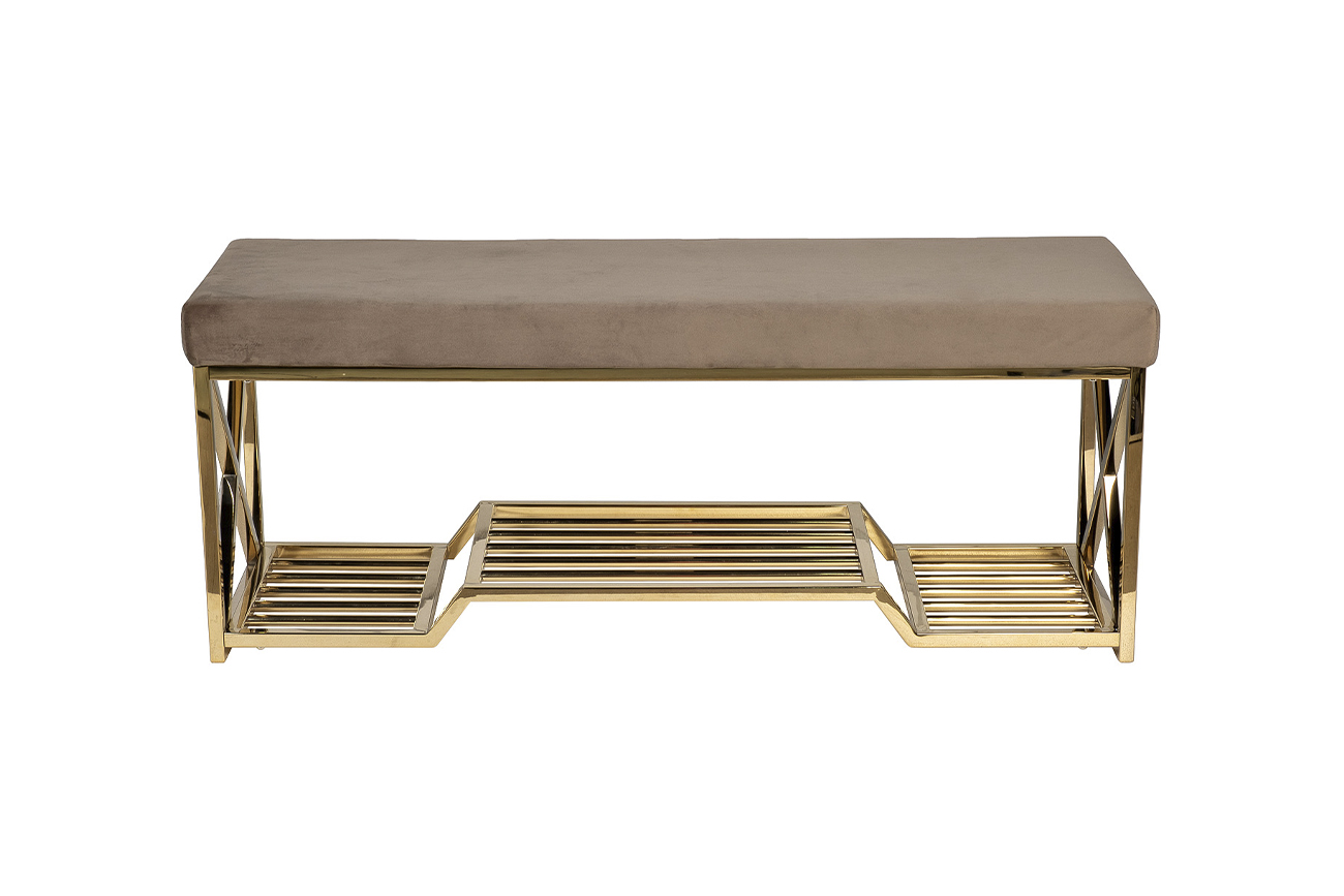 Банкетка велюровая серо-бежевая/золото Garda Decor 47ED-01000