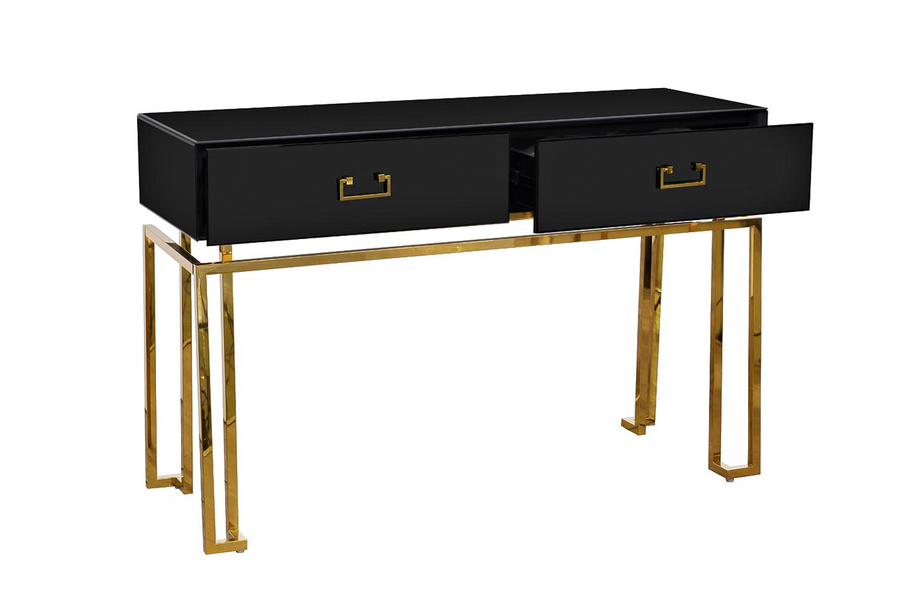 Консоль с ящиками черное стекло/золото Garda Decor KFG058