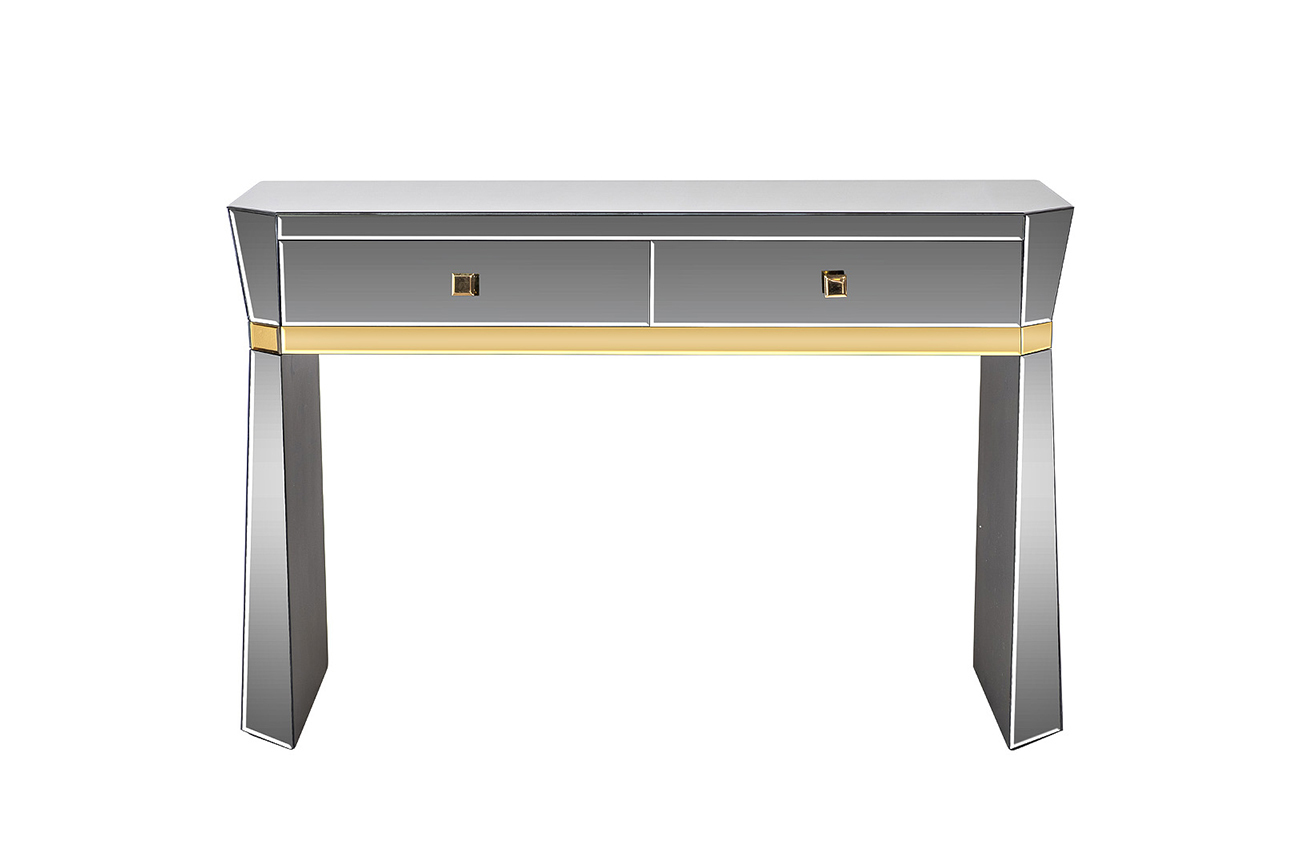 Консоль зеркальная с двумя ящиками и золотистой отделкой Garda Decor KFG125