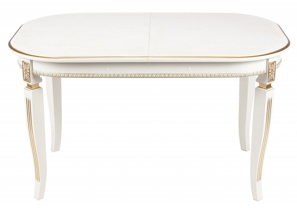 Стол деревянный Woodville Romeo 130(170)х85х75 молочный / патина золото 438325