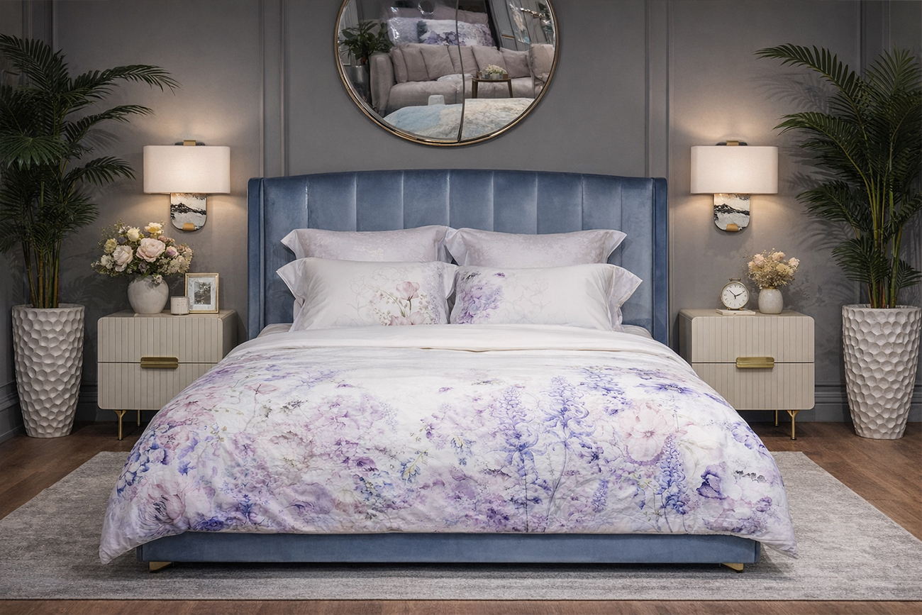 Кровать Odry c подъем.мех.вельвет синий Velv SIN 186*220*120 Garda Decor ODRY1К-160M-Velv SIN+Colt1006