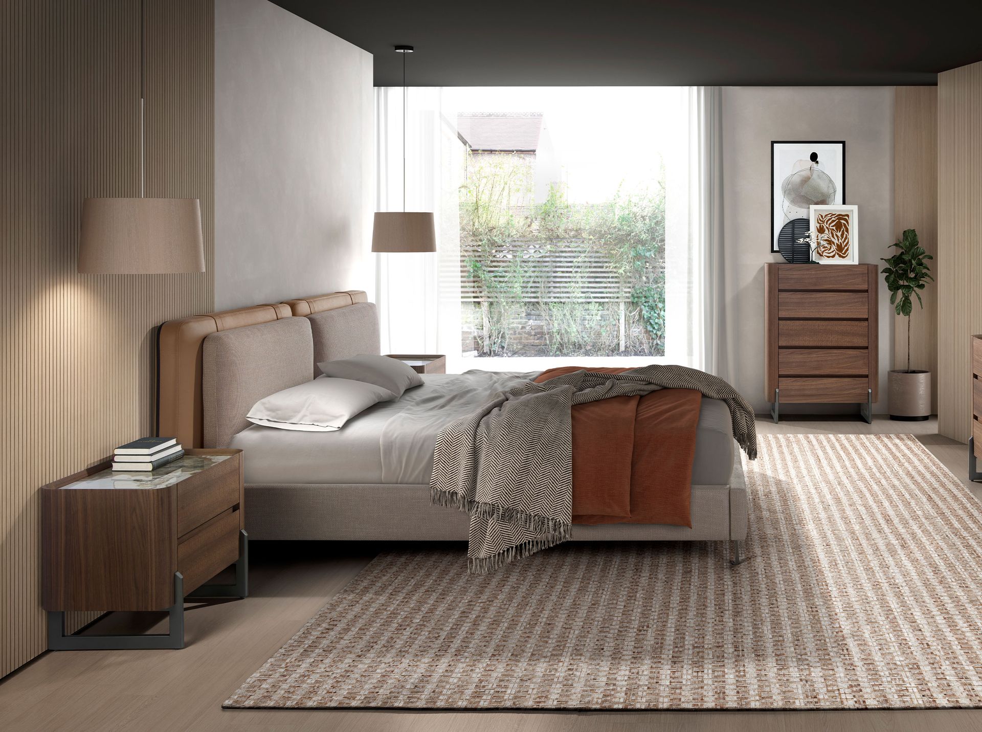 Кровать 7154/GC2220 из экокожи цвета норки и серой ткани Angel Cerda