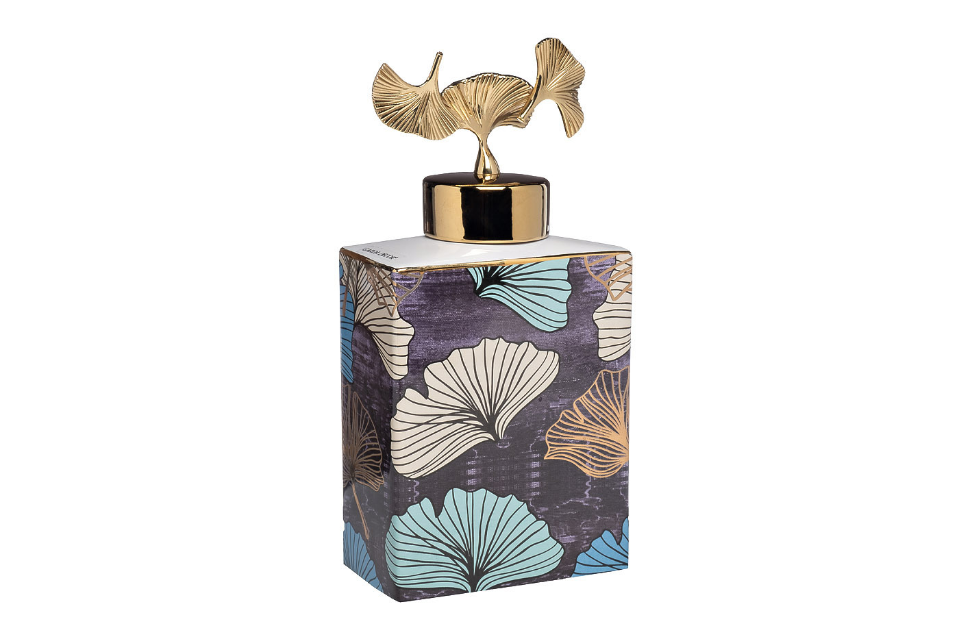 Ваза керамическая с крышкой бирюзово-серая "Гинкго" Garda Decor 55RD4539S-BL