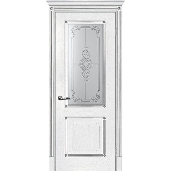 Межкомнатная дверь Graf Флоренция-2 Сатинат, контурный полимер серебро пломбир, патина серебро (2000 х 900)