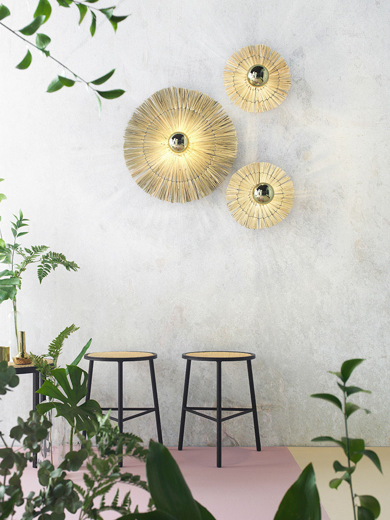 Бра Laos натуральная соломка 30 cm + цоколь 5 cm золотой металл Aromas del Campo