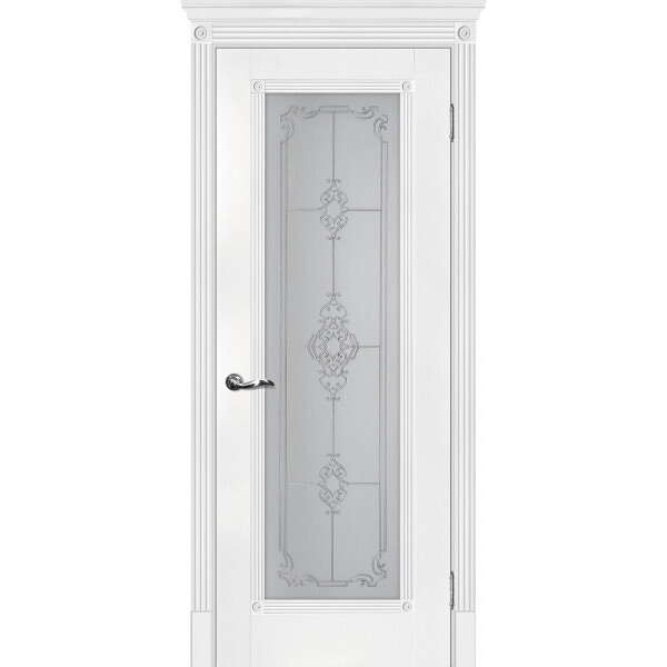 Межкомнатная дверь Graf Флоренция-1 Сатинат, контурный полимер серебро Белый (2000 х 900)