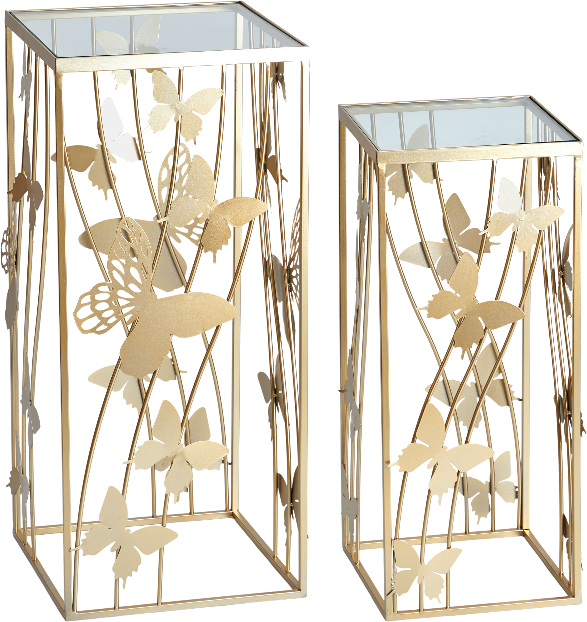 Столики со стеклянной столешницей и бабочками, набор Glasar 57-251