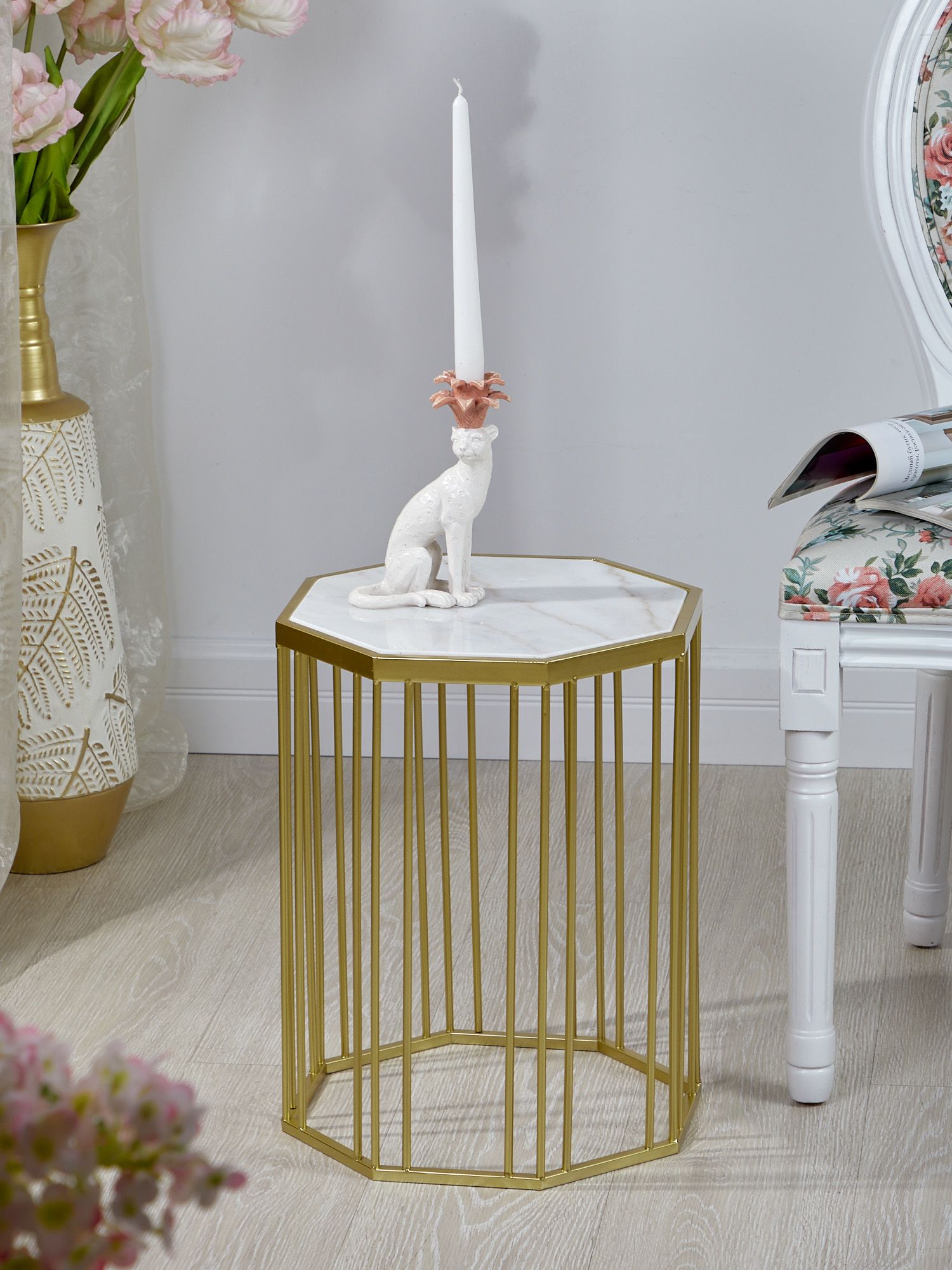 Столик интерьерный с белым мрамором Glasar 54-100