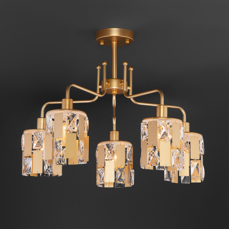 Люстра на штанге Eurosvet 10101/5 перламутровое золото/прозрачный хрусталь Strotskis