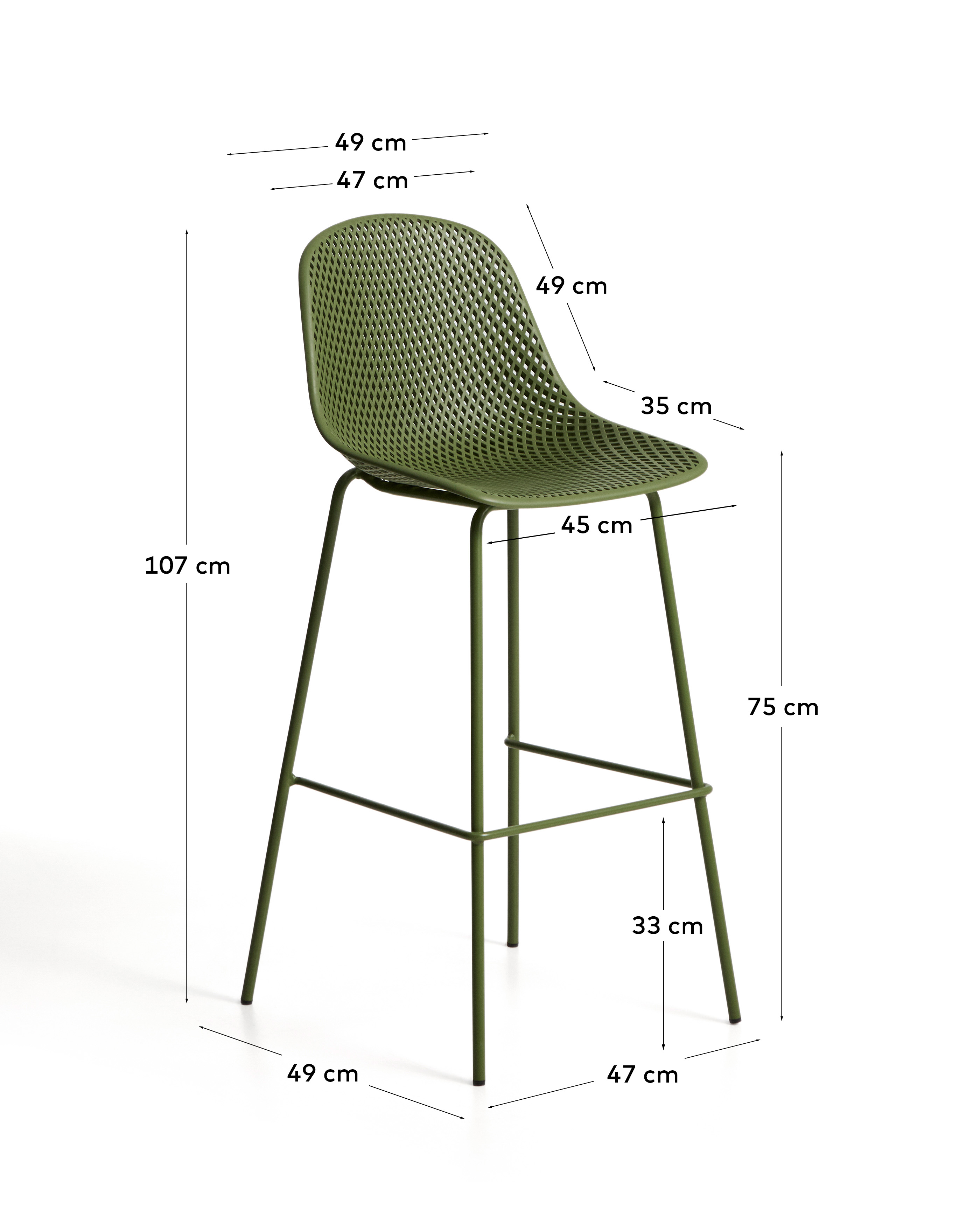 Уличный барный стул Quinby из зеленой стали и пластика, 75 см La Forma 482325
