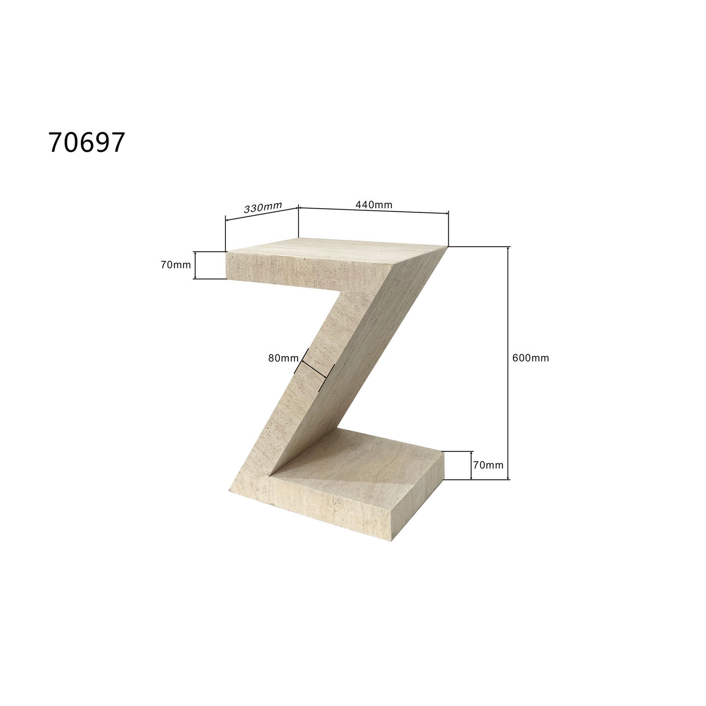 Стол приставной Luxury Z Travertine 60cm KARE 70697