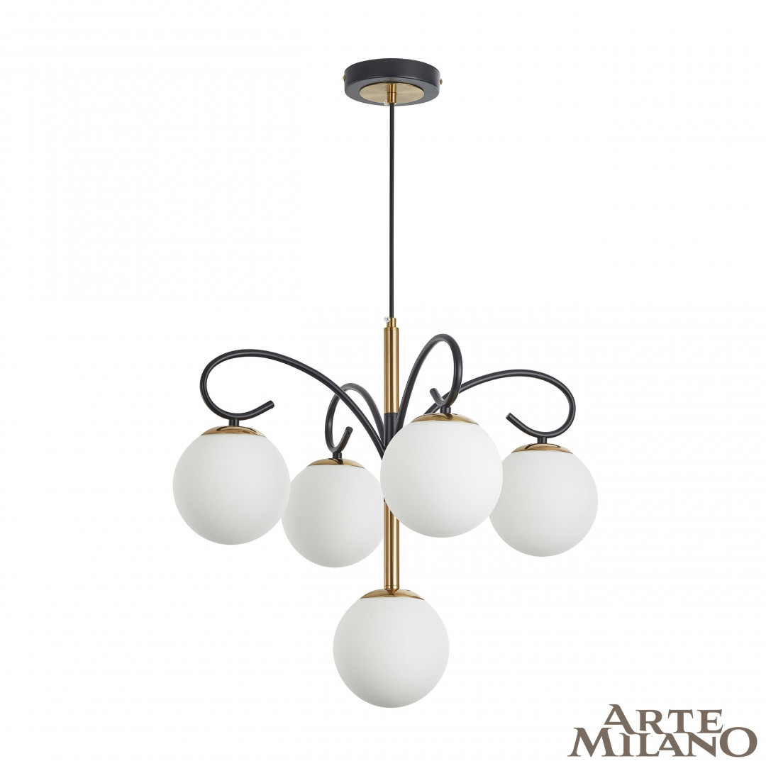 Люстра с круглыми белыми плафонами 273808/4+1 BK/GD Arte Milano