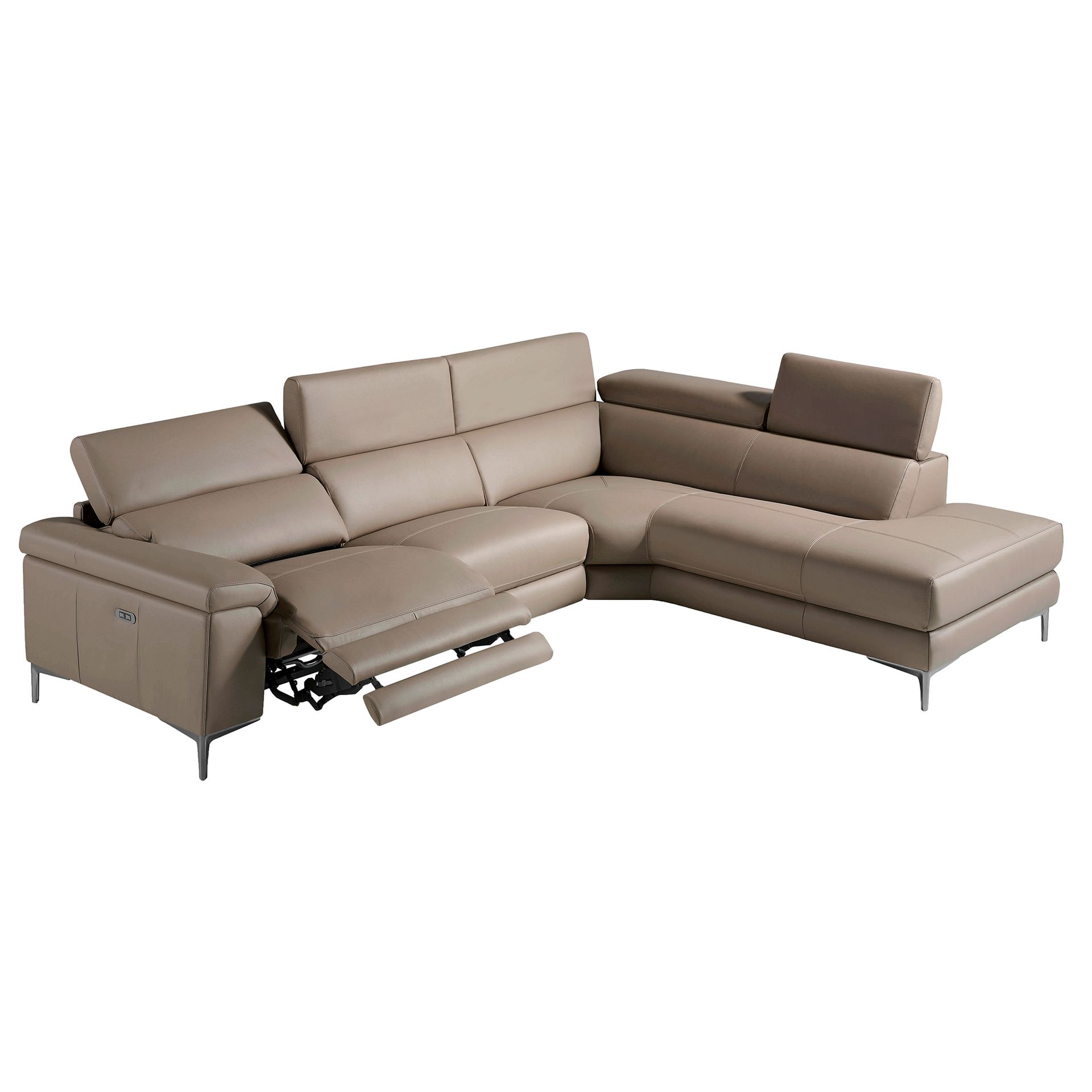 Угловой диван с реклайнером 5320-R /6043 кожаный бежевый Angel Cerda