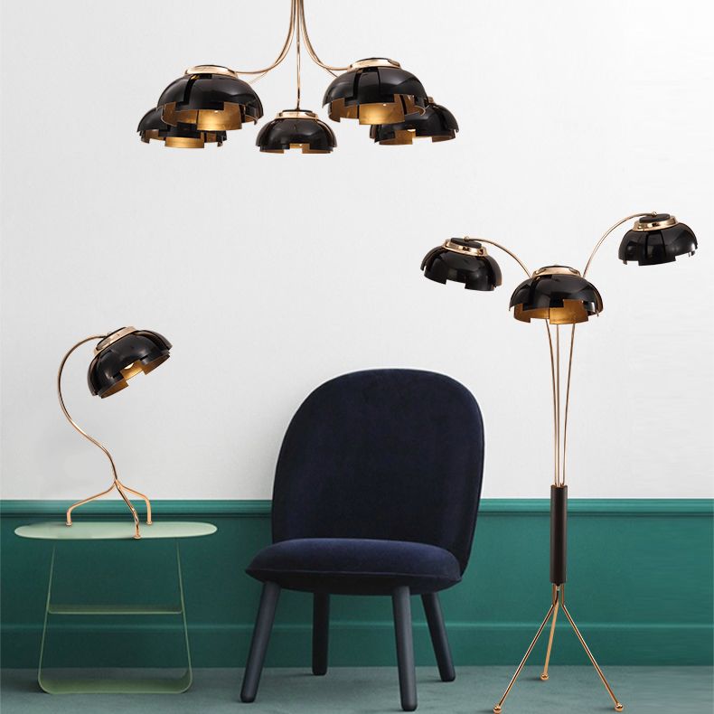 Люстра на штанге GRADE D105 5 lamps Gold by ImperiumLoft