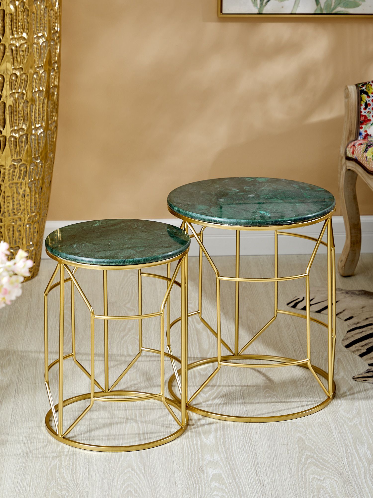 Столики интерьерные с зеленым мрамором, набор, Glasar 54-044/043