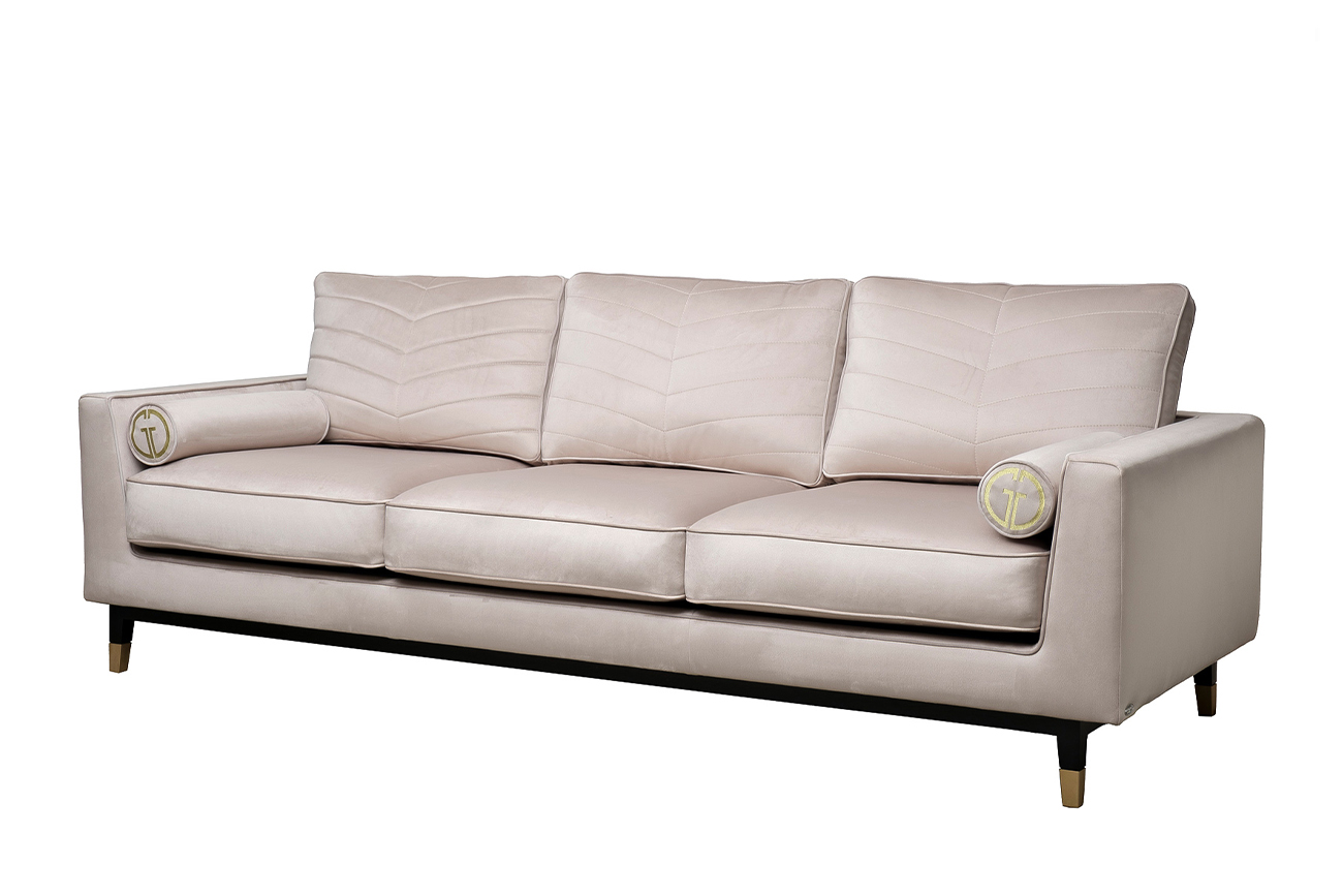 Диван треестный шенилл бежевый с кантом Garda Decor MADRID-Memory-Colt021+Colt030