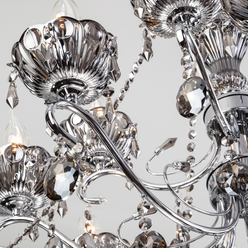 Подвесная люстра Eurosvet 10103/12 хром/дымчатый хрусталь Strotskis